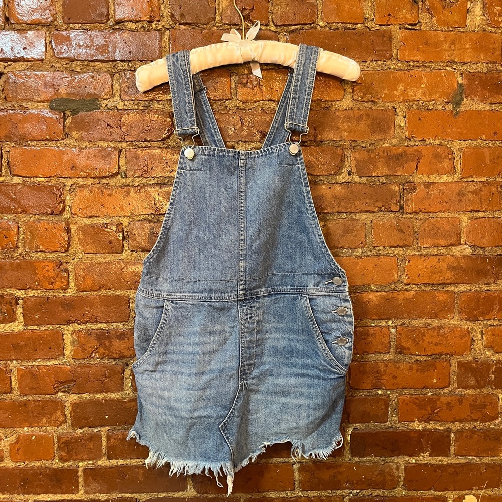 Free People Light Wash Overall Mini Dress